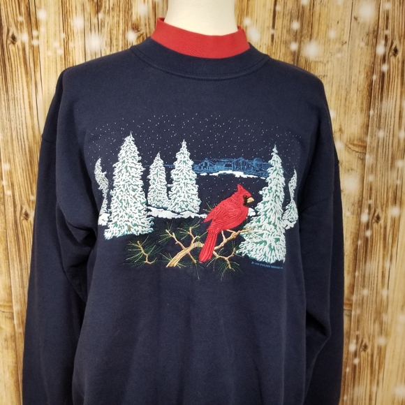 VTG 96' J.Macinally's Winter Cardinal Women's Christmas Mockneck Sweatshirt - Picture 2 of 9